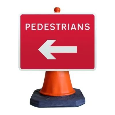 Pedestrians Left Cone Sign Pedestrians Left Cone Sign